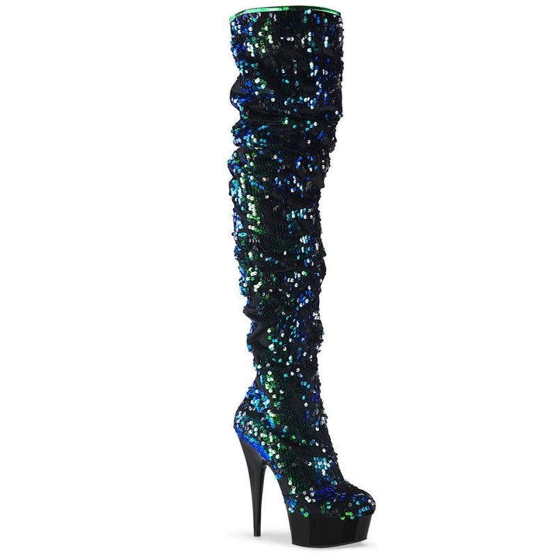 Pleaser Delight-3004 Hoge Hakken Dames Groen Zwart | JNFWB-BE