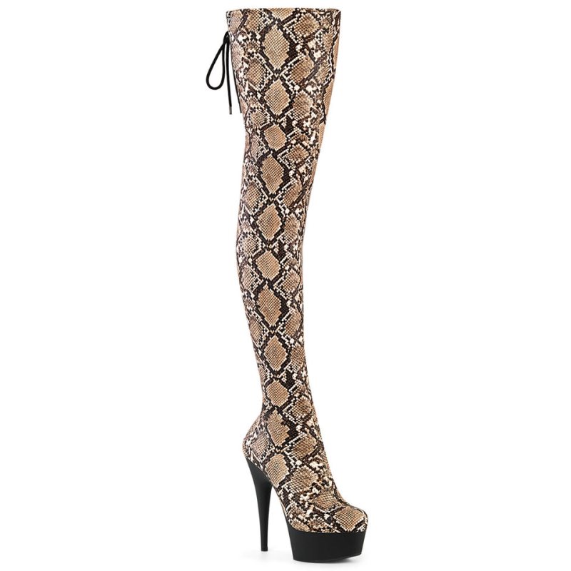 Pleaser Delight-3008SP-BT Snake Hoge Hakken Dames Bruin Zwart | LPOUR-BE