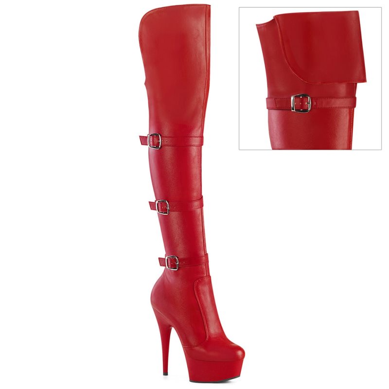 Pleaser Delight-3018 Vegan Leather Hoge Hakken Dames Rood | NFEID-BE