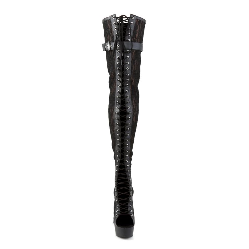 Pleaser Delight-3025ML Vegan Leather Hoge Hakken Dames Zwart | IDABY-BE