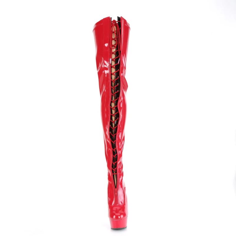 Pleaser Delight-3027 Hoge Hakken Dames Zwart Rood | SKIFR-BE