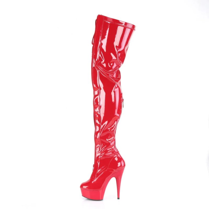 Pleaser Delight-3027 Hoge Hakken Dames Zwart Rood | SKIFR-BE