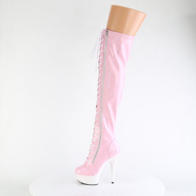 Pleaser Delight-3029 Hoge Hakken Dames Roze Wit | NATHL-BE
