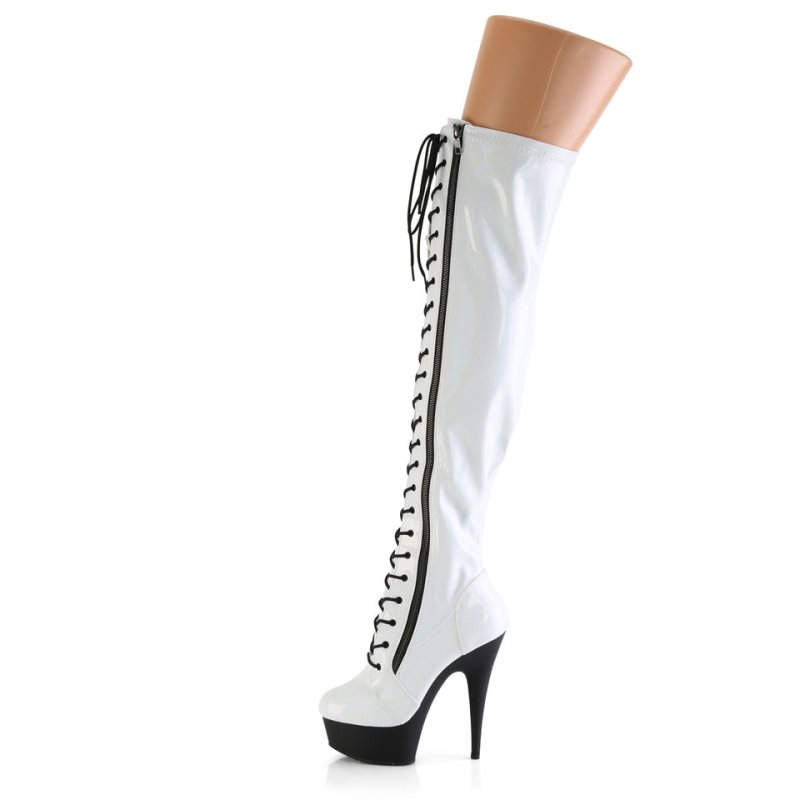 Pleaser Delight-3029 Hoge Hakken Dames Wit Zwart | MHQFT-BE