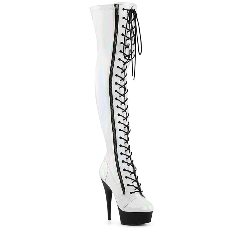Pleaser Delight-3029 Hoge Hakken Dames Wit Zwart | MHQFT-BE