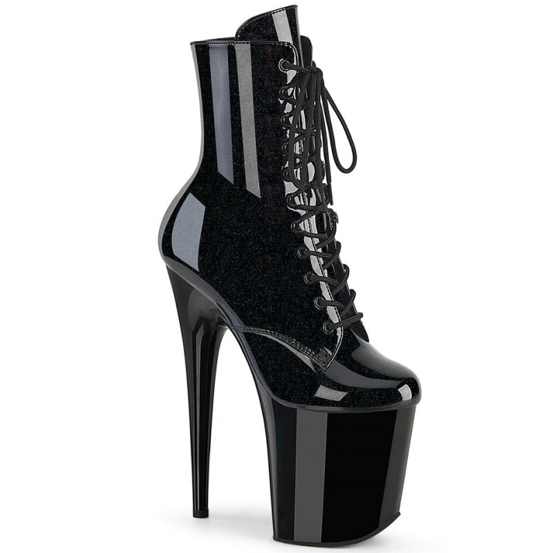 Pleaser Flamingo-1020BLG Glitter Laarzen Dames Zwart Blauw | MVHNY-BE