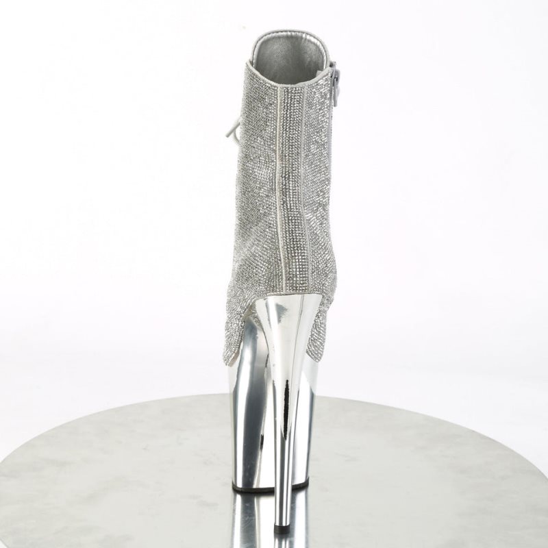 Pleaser Flamingo-1020CHRS Laarzen Dames Zilver | EZMTW-BE