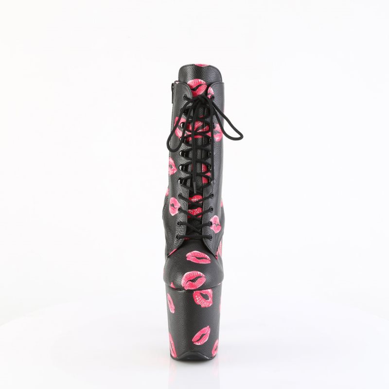Pleaser Flamingo-1020KISSES Vegan Leather Laarzen Dames Zwart | UZIYR-BE