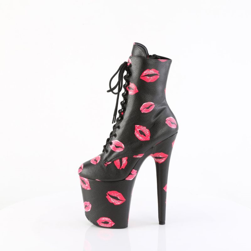 Pleaser Flamingo-1020KISSES Vegan Leather Laarzen Dames Zwart | UZIYR-BE