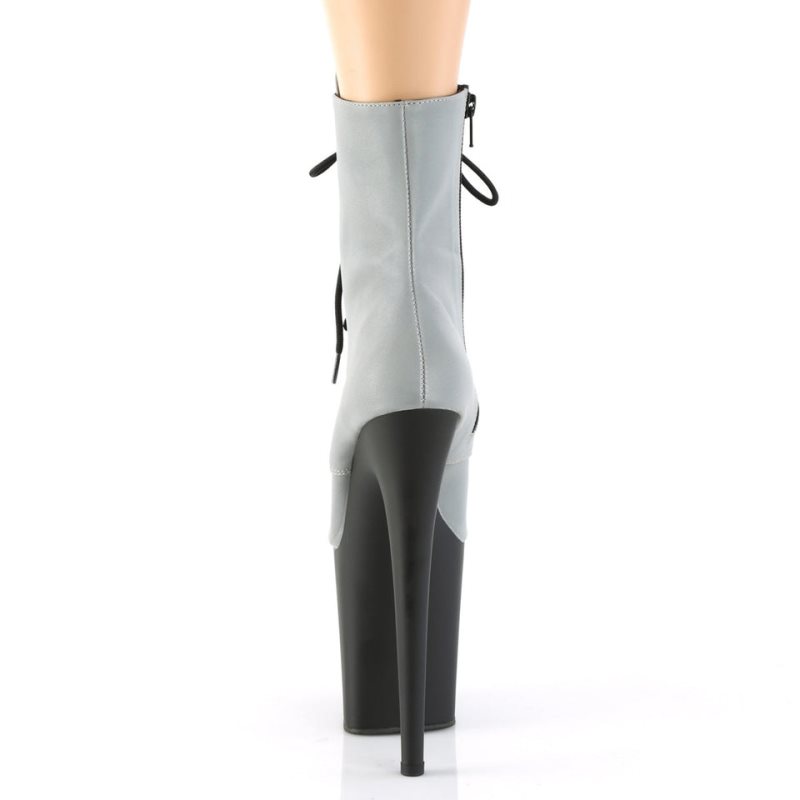 Pleaser Flamingo-1020REFL Laarzen Dames Zilver Zwart | LETQW-BE