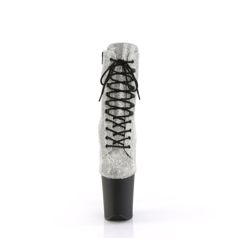 Pleaser Flamingo-1020RS Laarzen Dames Zilver Zwart | DIFJM-BE