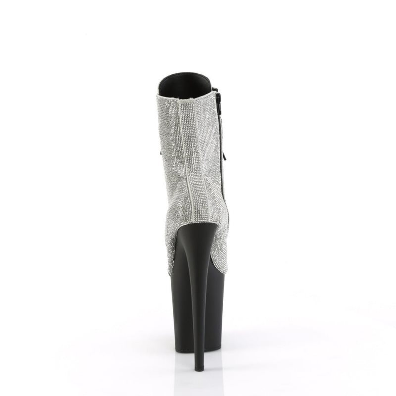 Pleaser Flamingo-1020RS Laarzen Dames Zilver Zwart | DIFJM-BE