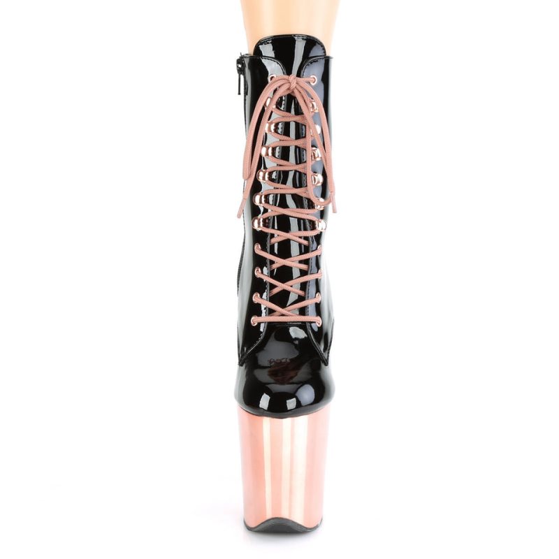 Pleaser Flamingo-1020 Laarzen Dames Zwart Roze Goud | UYTJI-BE