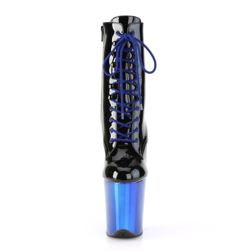 Pleaser Flamingo-1020 Laarzen Dames Zwart Blauw | XLKDZ-BE