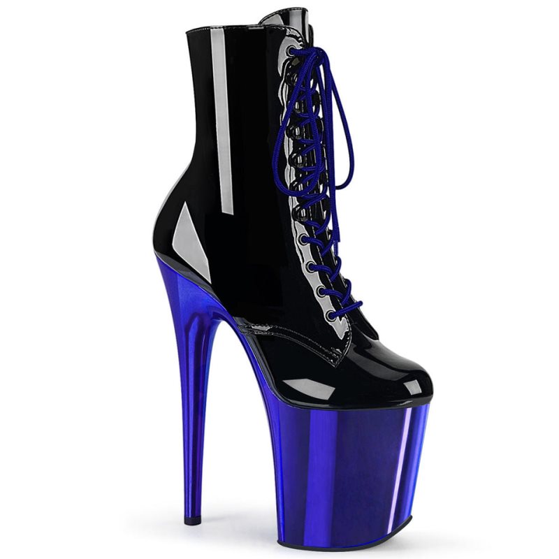 Pleaser Flamingo-1020 Laarzen Dames Zwart Blauw | XLKDZ-BE