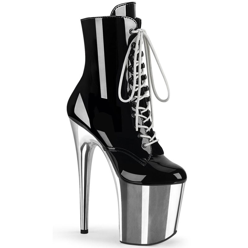 Pleaser Flamingo-1020 Laarzen Dames Zwart Zilver | ODARV-BE
