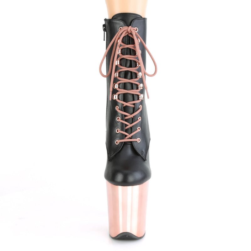 Pleaser Flamingo-1020 Vegan Leather Laarzen Dames Zwart Roze Goud | INCRK-BE