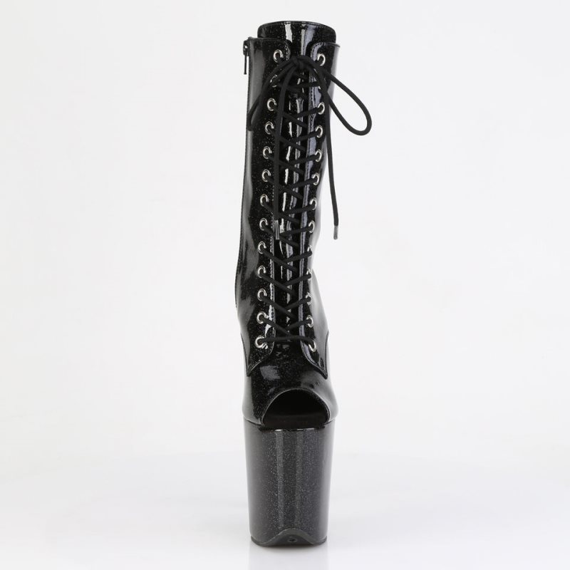 Pleaser Flamingo-1041GP Glitter Laarzen Dames Zwart | WDAEJ-BE