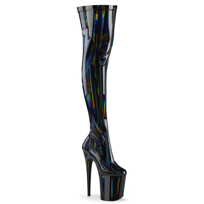 Pleaser Flamingo-3000HWR Hologram Hoge Hakken Dames Zwart | LJANQ-BE
