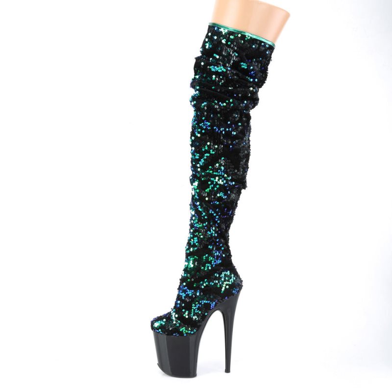 Pleaser Flamingo-3004 Hoge Hakken Dames Groen Zwart | GZXBA-BE