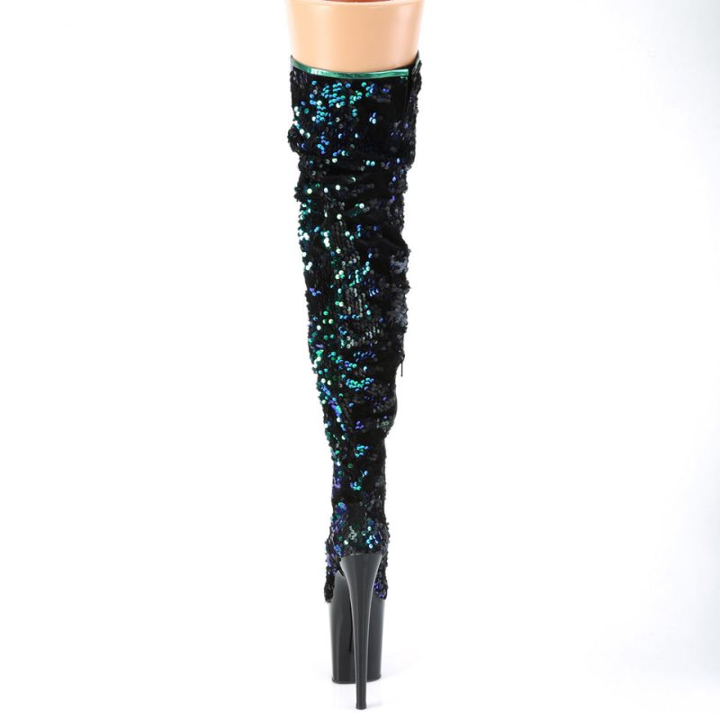 Pleaser Flamingo-3004 Hoge Hakken Dames Groen Zwart | GZXBA-BE