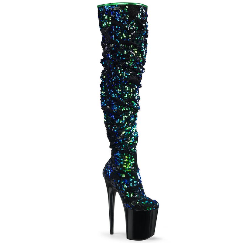 Pleaser Flamingo-3004 Hoge Hakken Dames Groen Zwart | GZXBA-BE