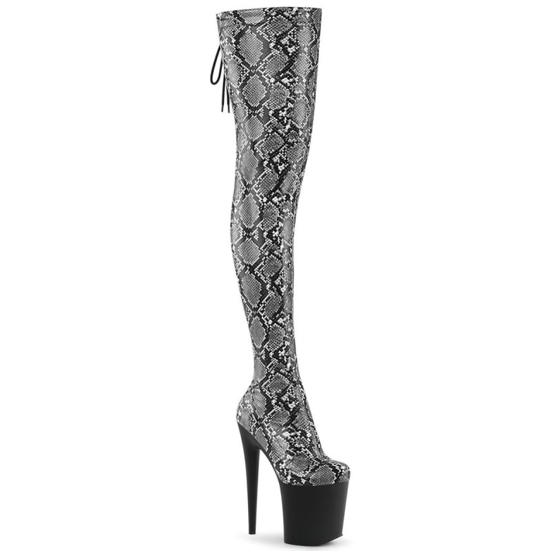 Pleaser Flamingo-3008SP-BT Snake Hoge Hakken Dames Grijs Zwart | OFQSN-BE