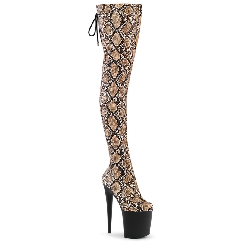 Pleaser Flamingo-3008SP-BT Snake Hoge Hakken Dames Bruin Zwart | ALZER-BE