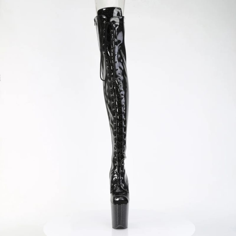 Pleaser Flamingo-3021GP Glitter Hoge Hakken Dames Zwart | QVNGL-BE