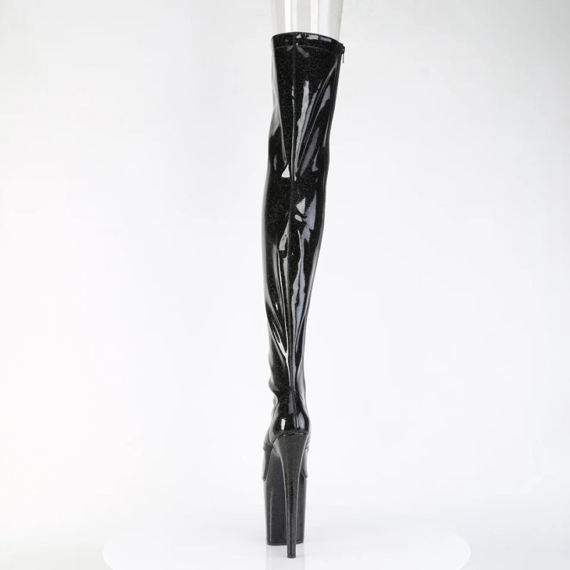 Pleaser Flamingo-3021GP Glitter Hoge Hakken Dames Zwart | QVNGL-BE