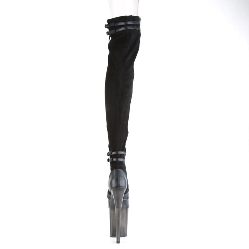 Pleaser Flamingo-3027 Suede Hoge Hakken Dames Zwart | DTMYH-BE