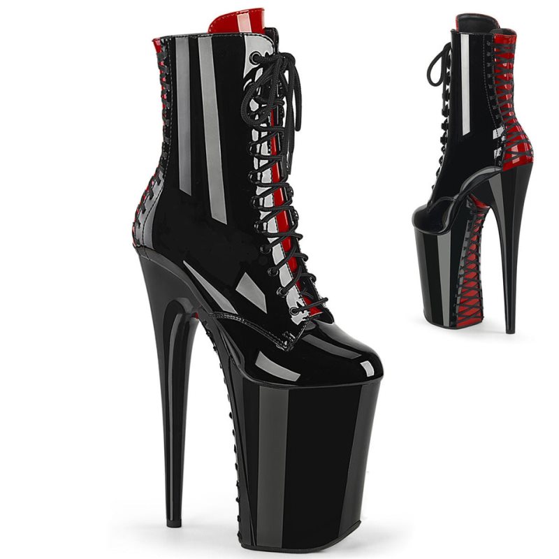 Pleaser Infinity-1020FH Laarzen Dames Zwart Rood | MHRQJ-BE