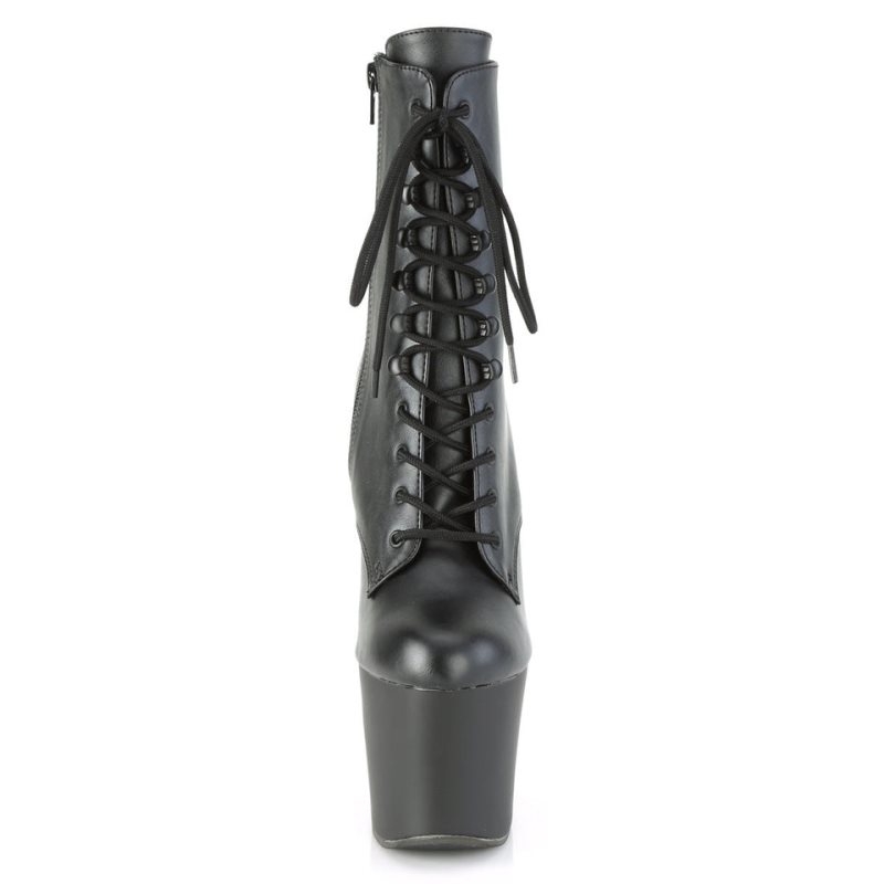 Pleaser Irongrip-1020 Vegan Leather Laarzen Dames Zwart Zilver | KWMAC-BE