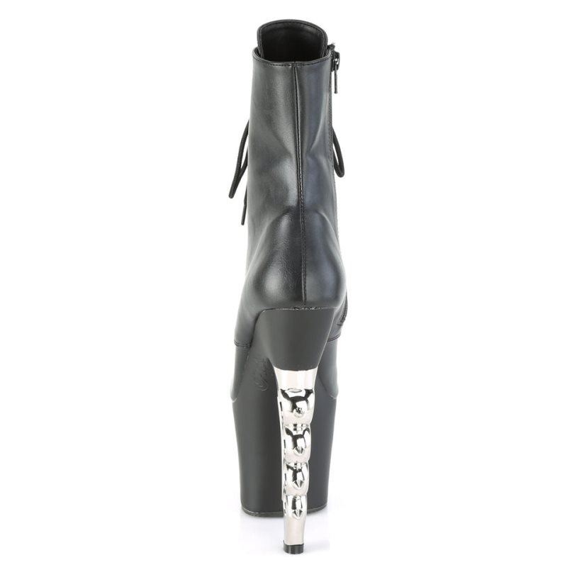 Pleaser Irongrip-1020 Vegan Leather Laarzen Dames Zwart Zilver | KWMAC-BE