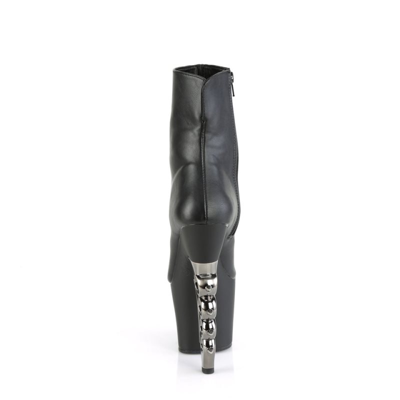 Pleaser Irongrip-1042 Vegan Leather Laarzen Dames Zwart Zilver | MVBWC-BE