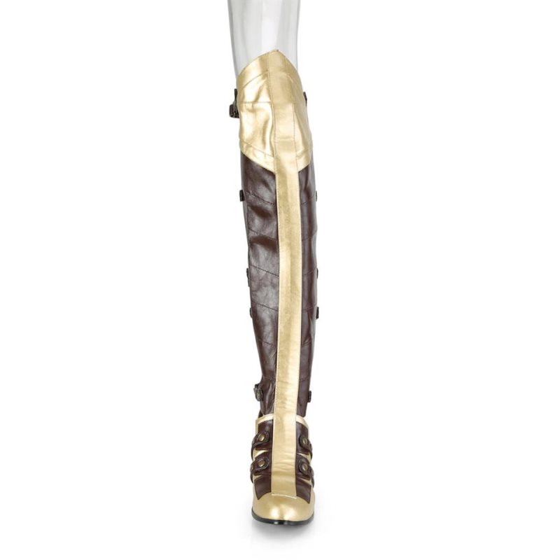 Pleaser Maiden-8830 Hoge Hakken Dames Bruin Goud | HZYPI-BE