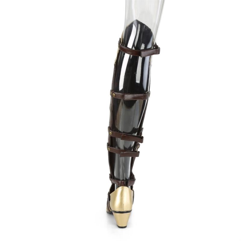 Pleaser Maiden-8830 Hoge Hakken Dames Bruin Goud | HZYPI-BE