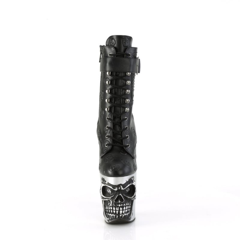 Pleaser Rapture-1020STR-02 Vegan Leather Laarzen Dames Zwart Zilver | PZSCY-BE