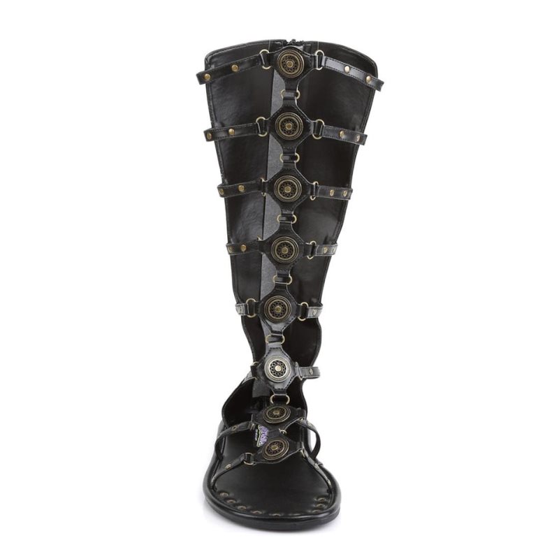 Pleaser Roman-15 Vegan Leather Platte Sandalen Heren Zwart | GNCXW-BE