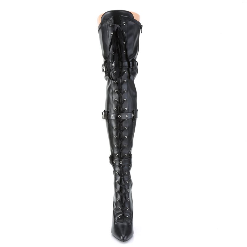 Pleaser Seduce-3028 Vegan Leather Hoge Hakken Dames Zwart | TKRCO-BE