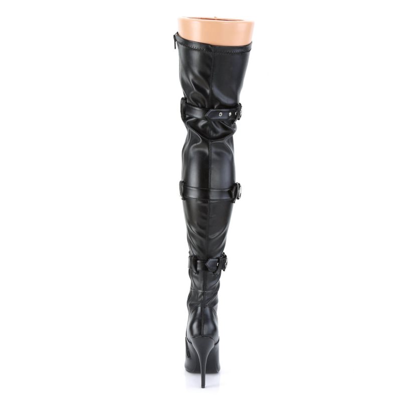 Pleaser Seduce-3028 Vegan Leather Hoge Hakken Dames Zwart | TKRCO-BE