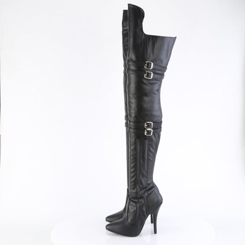 Pleaser Seduce-3080 Vegan Leather Hoge Hakken Dames Zwart | WYETX-BE