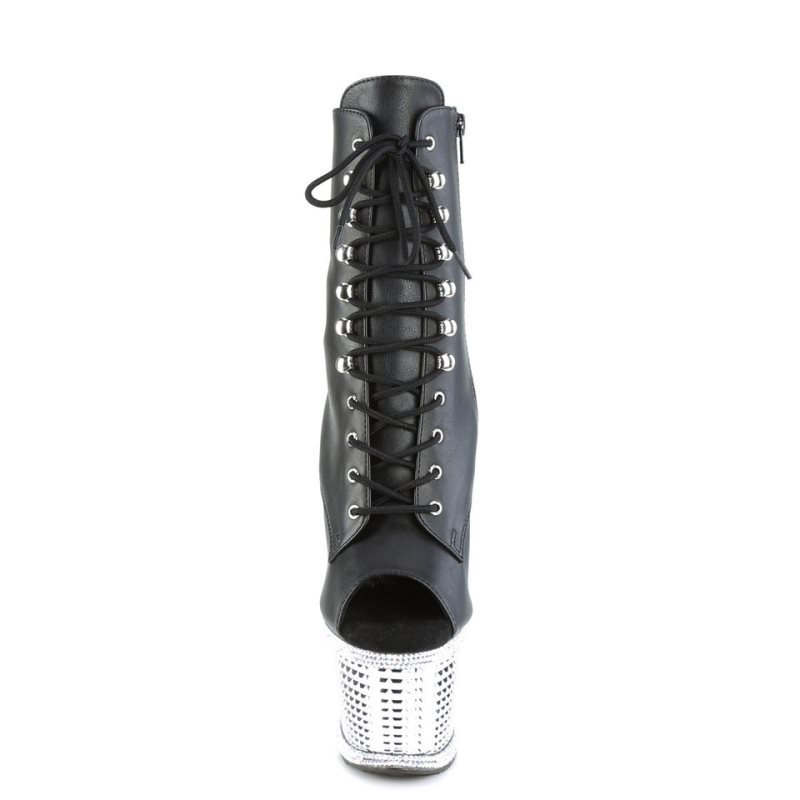Pleaser Spectator-1021RS Vegan Leather Laarzen Dames Zwart Zilver | LEUHB-BE