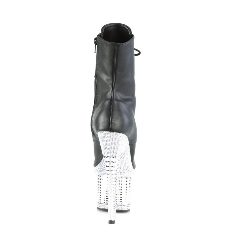 Pleaser Spectator-1021RS Vegan Leather Laarzen Dames Zwart Zilver | LEUHB-BE