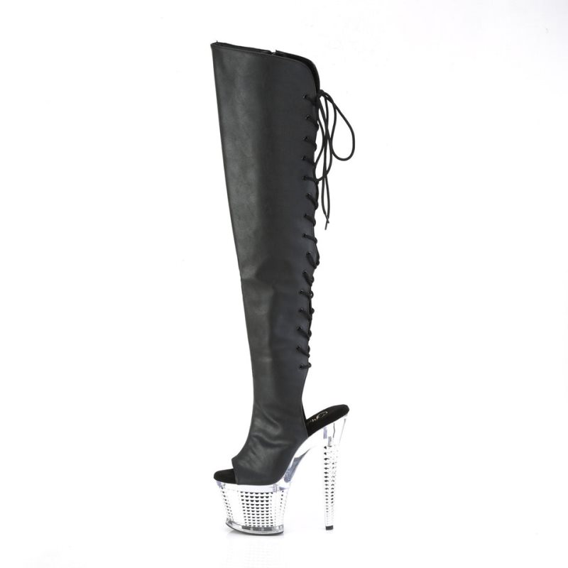 Pleaser Spectator-3019 Faxur Leather Hoge Hakken Dames Zwart | ZVTOL-BE