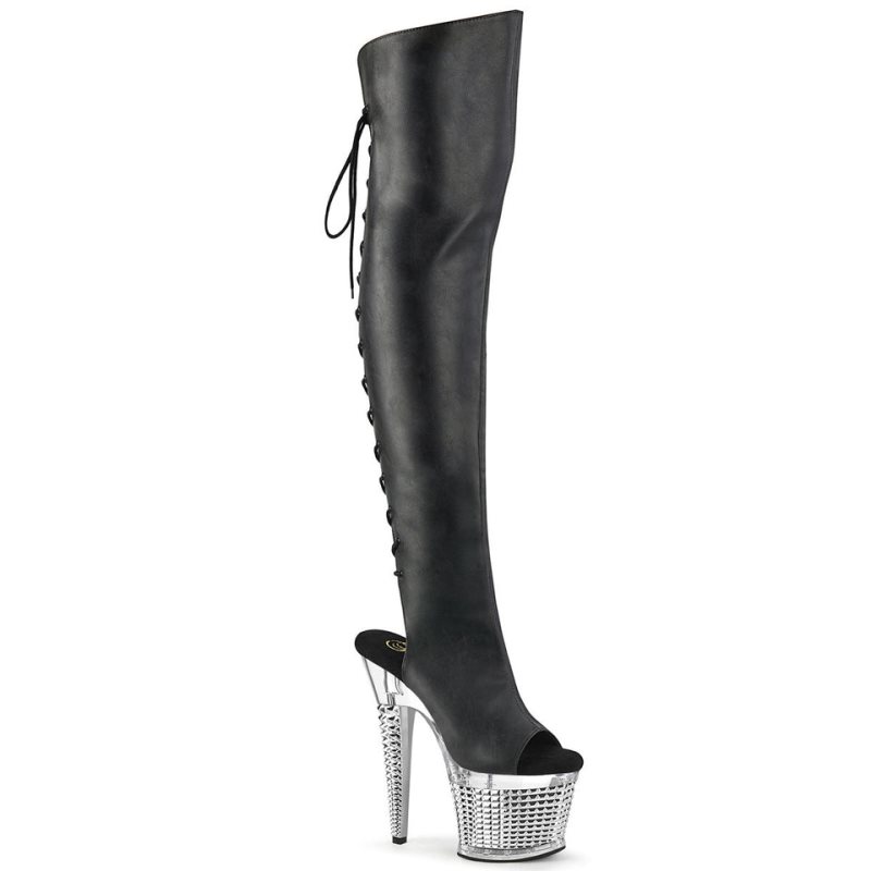 Pleaser Spectator-3019 Faxur Leather Hoge Hakken Dames Zwart | ZVTOL-BE
