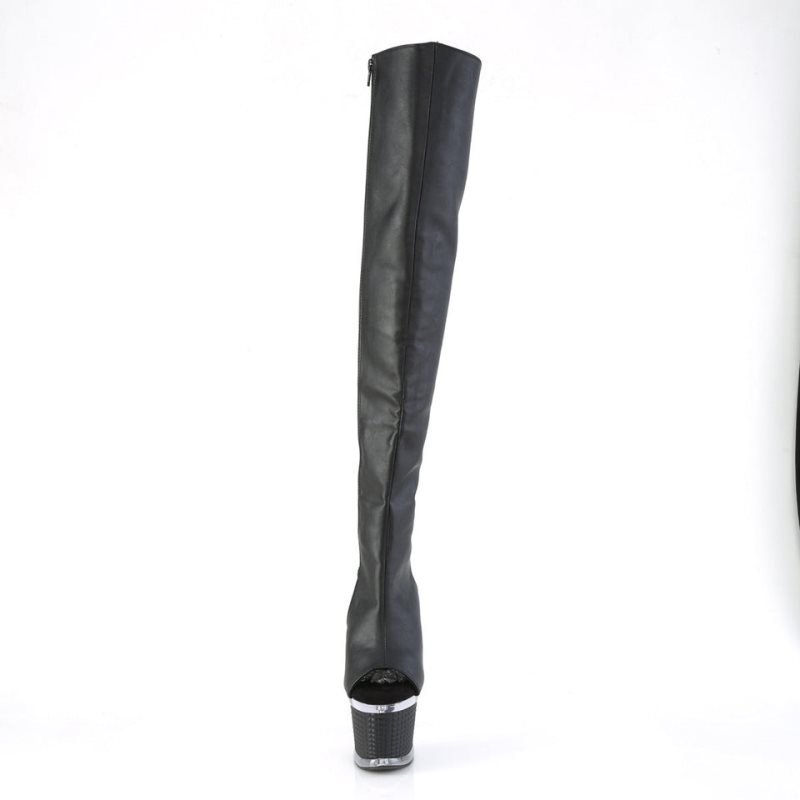 Pleaser Spectator-3019 Vegan Leather Hoge Hakken Dames Zwart | SNFPX-BE