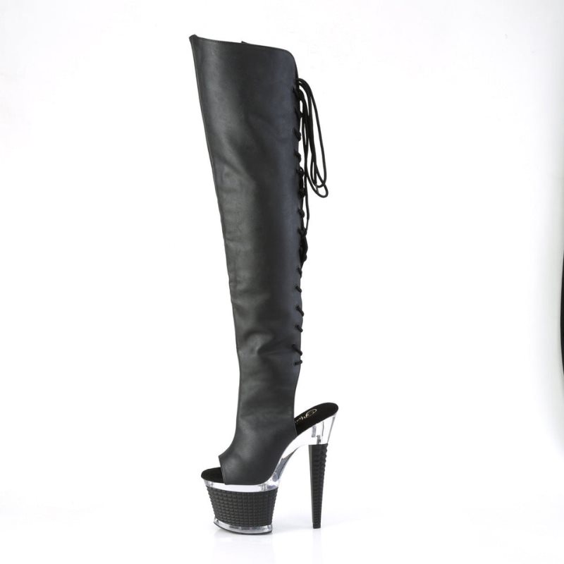Pleaser Spectator-3019 Vegan Leather Hoge Hakken Dames Zwart | SNFPX-BE