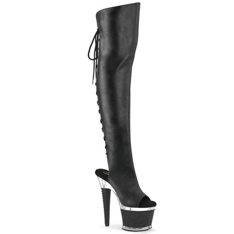 Pleaser Spectator-3019 Vegan Leather Hoge Hakken Dames Zwart | SNFPX-BE