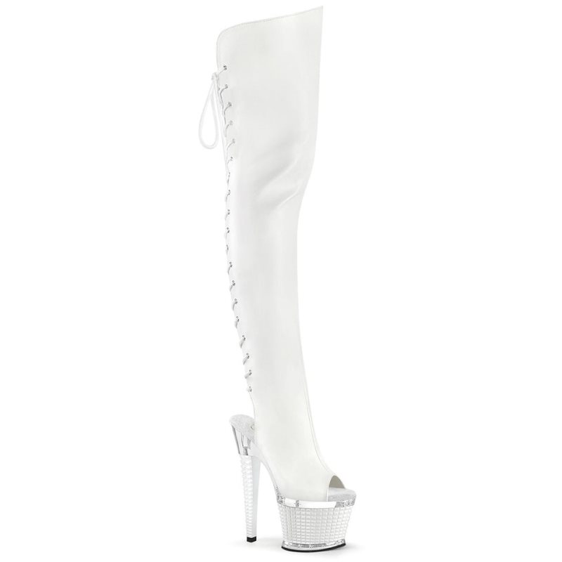 Pleaser Spectator-3030 Faux Leather Hoge Hakken Dames Wit | IWVXU-BE